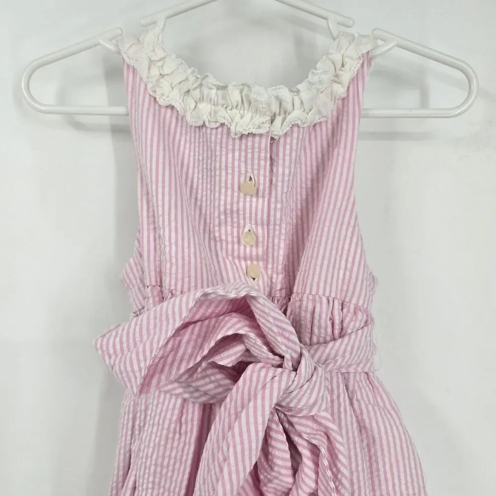 Ralph Lauren Girls Seersucker Dress Size 4T Sleeveless Pink Striped Cottage